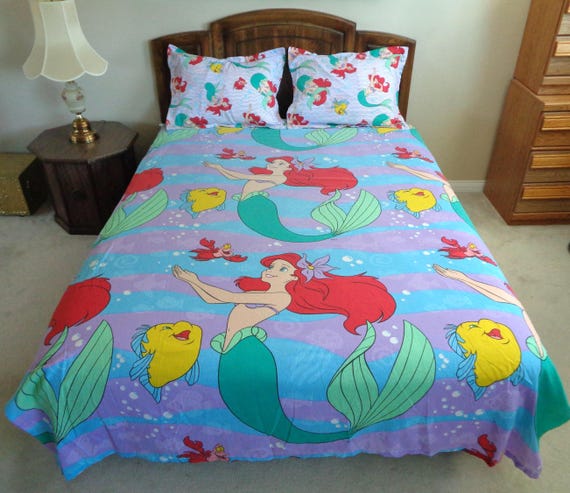 Vintage 1990s Little Mermaid Twin Bedding Set: Sheets, Skirt, Pillowcases, Curtains Ties Bedroom Decor