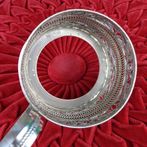 1940s 50 WW2 Vintage Mid Century shops Soviet Demitasse Silver Plate Filigree Tea Cup Glass Holder Home Living Kitchen Dining Decor Drink Barware