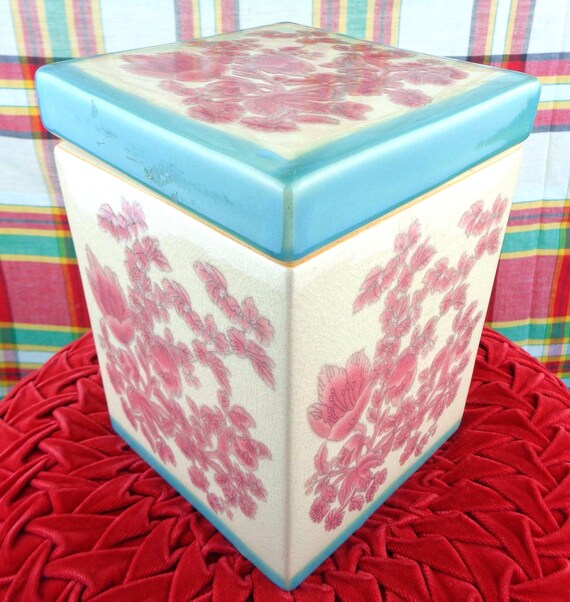 Vintage Pier 1 Import Floral Lid Canister: Ceramic Storage Container Jar Decor Gift