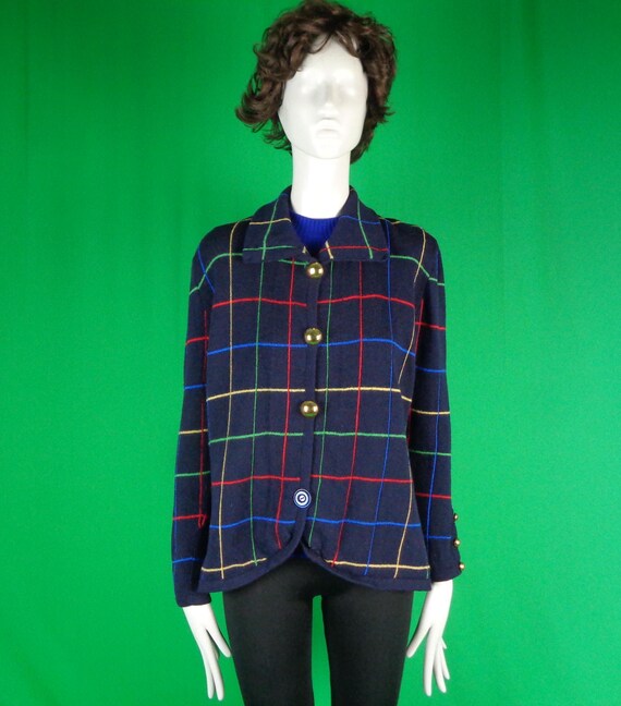 Vintage Retro Unisex Clothing LG Jacket Blazer Knitwear Jersey 1960s 70s Navy Blue Red Yellow Green Wedding Party Evening Formal Casual Gift