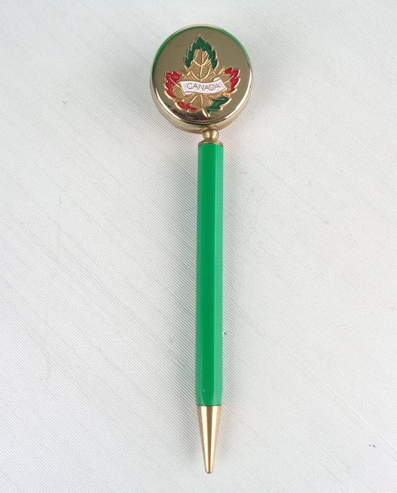 Vintage Retro Retractible Mechanical Pencil Canada Maple Leaf Souvenir Brooch Pin Jewelry 1950s 60s Mid Century Party Gift Collect Keepsake