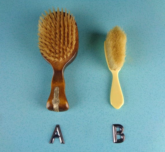 Vintage Horse Hair Brush Set: 1940s Baby Decor Beauty Care Grooming Styling Yellow Brown