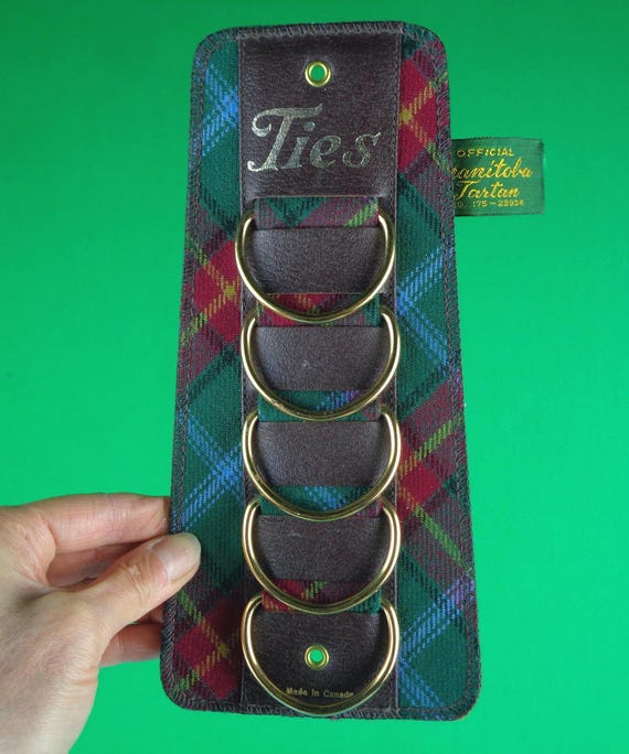 Vintage Necktie Rack: 1940s 50s Mid Century Travel Hanger Holder Storage Manitoba Tartan Plaid