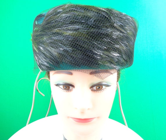 Vintage Retro Accessorie Pillbox Hat Green Black … - image 6