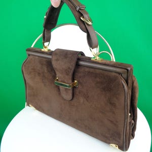 Bolso de mano vintage retro Lexiapel Ercole D'oro Oscar de piel de ante, década de 1960 y 1970, con asa superior, marrón, diseño italiano, accesorio de regalo