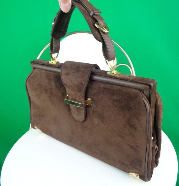 Vintage Retro Lexiapel Ercole D'oro Oscar Suede Leather Handbag Purse 1960s 1970s Top Handle Mid Century Brown Italian Design Accessory Gift