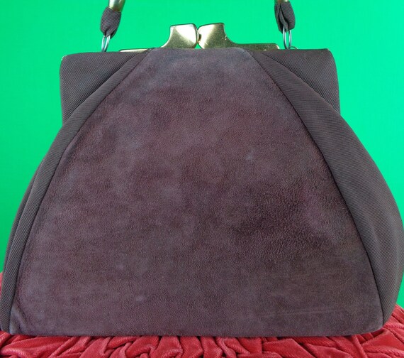 Vintage Retro Accessorie Jemco Coin Purse Handbag Top Handle Clutch 1930s 40s Suede Satin Burgundy Purple Wedding Party Formal Evening Gift