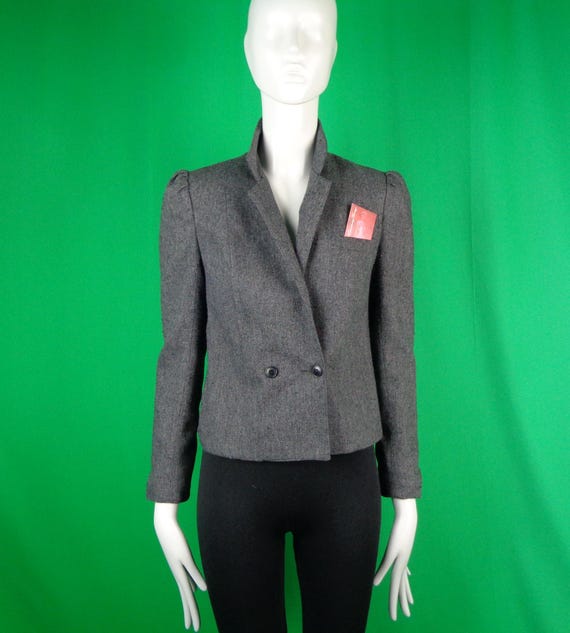 Vintage Retro Handmade Clothing Blazer Suit Jacket Dress Coat Top 70s 80s S Bomber Tweed Gray Black Wedding Party Formal Evening Casual Gift