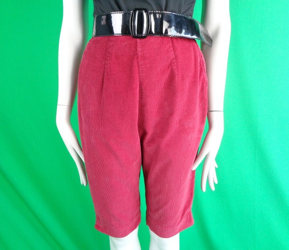 Vintage Retro Clothing Apparel Red Corduroy Capris Short Pants Trouser 1940s 50s Mid Century S High Queen Casual Clam Digger Sport-wear Gift