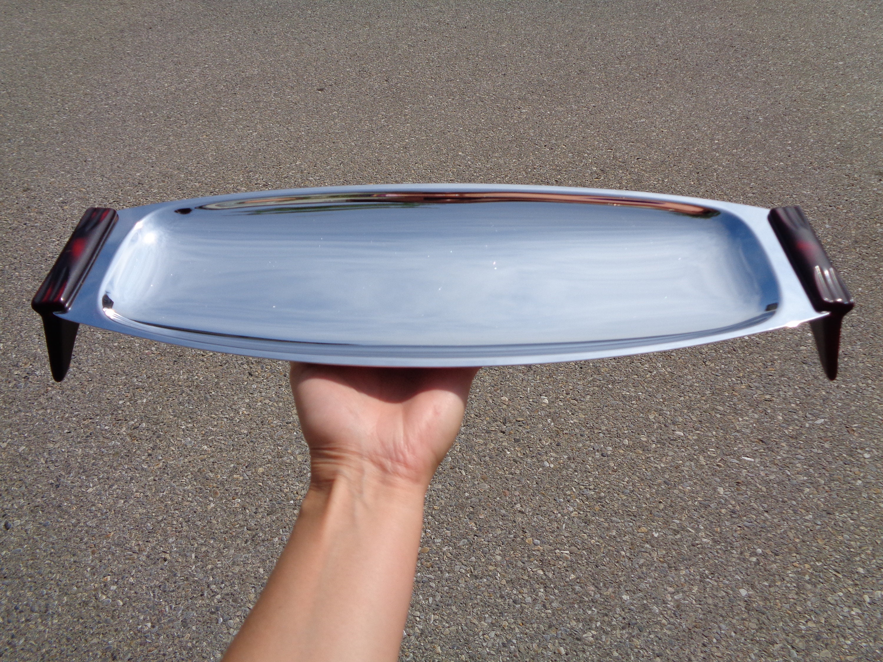 Rare Vintage Midcentury Chrome and powder blue serving tray with