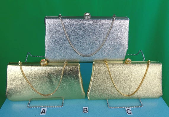 Vintage Retro Accessories Purses Handbags Clutches 1950s 1960s Mid Century Gold Silver Metallic Wedding Party Evening Formal Casual Gift
