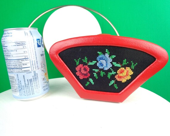 Vintage Retro Decorative Storage Box: 1950s-60s Needle Petit Point Leatherlette Container Mid Century Home Decor