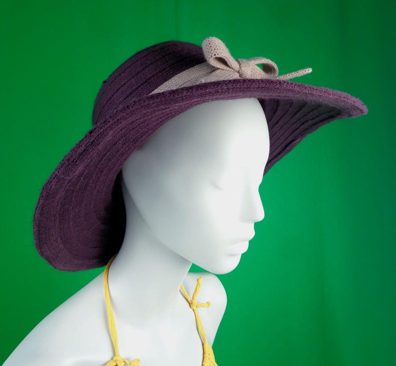 Purple Sun Handmade Casual Hat Bow Accent, Fold Brim (22.5") Chapel Capulet Fashion Accessory image 5