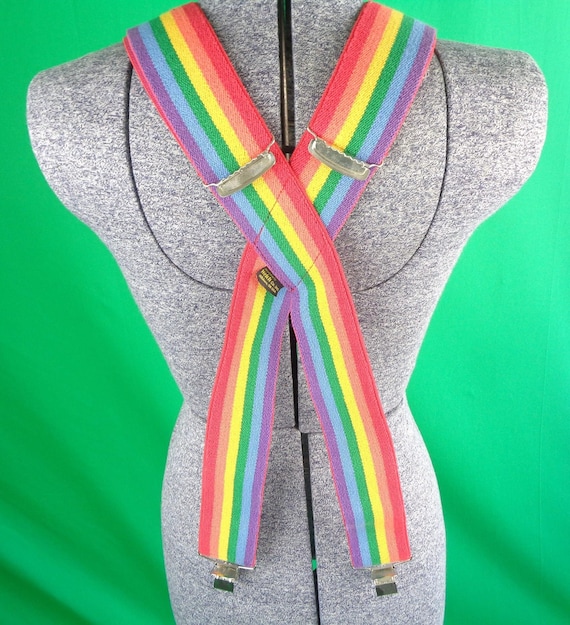 Vintage Retro Rainbow Stretch Suspender 1970s 80s Welch USA Accessorie Mork Mindy Costume Pant Suit Skirt Wedding Party Evening Casual Gift