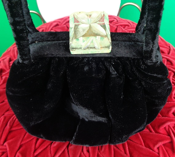 Vintage Retro Accessorie Black Orange Purse Handbag Top Handle Clutch 1930s 40s Velvet Lucite Coin Pouch Couchette Wedding Party Formal Gift