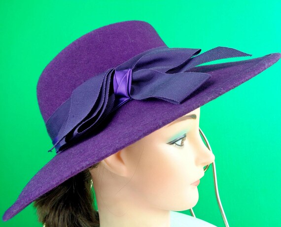 Vintage Splendora Purple Cartwheel Hat: 1950s-60s Wedding Party Mid Century Chapel Capulet Gift Accessory