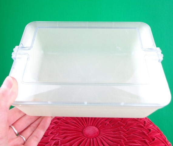 Vintage Retro Trinket Jewelry Storage Container Box Bin 1940s 1950s Mid Century Pearl White Home Room Accent Decor Gift Keepsake Memento