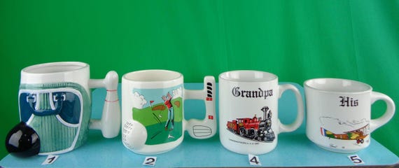 Vintage Retro Bowling Golfing Grandpa Train Him Plane Mug Drink 70s 80s Novelty Collector Memorabilia Keepsake Party Home House Decor Gift