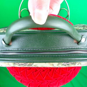 Vintage Tapestry Handbag: Floral Petit Point Top Handle Purse 60s-70s Green Vinyl Bag Accessory image 5