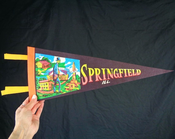 Vintage Retro Springfield Illinois Wall Hanging: 1960s-70s Home Decor Pennant Flag Collectible Keepsake Memento