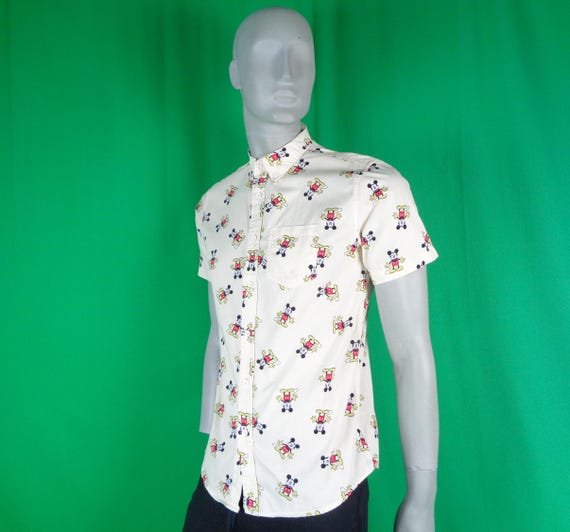 Vintage Retro Y2K Clothing Apparel Disney Mickey Mouse Cartoon Character Button Shirt Top Design Wedding Party Evening Formal Casual Gift