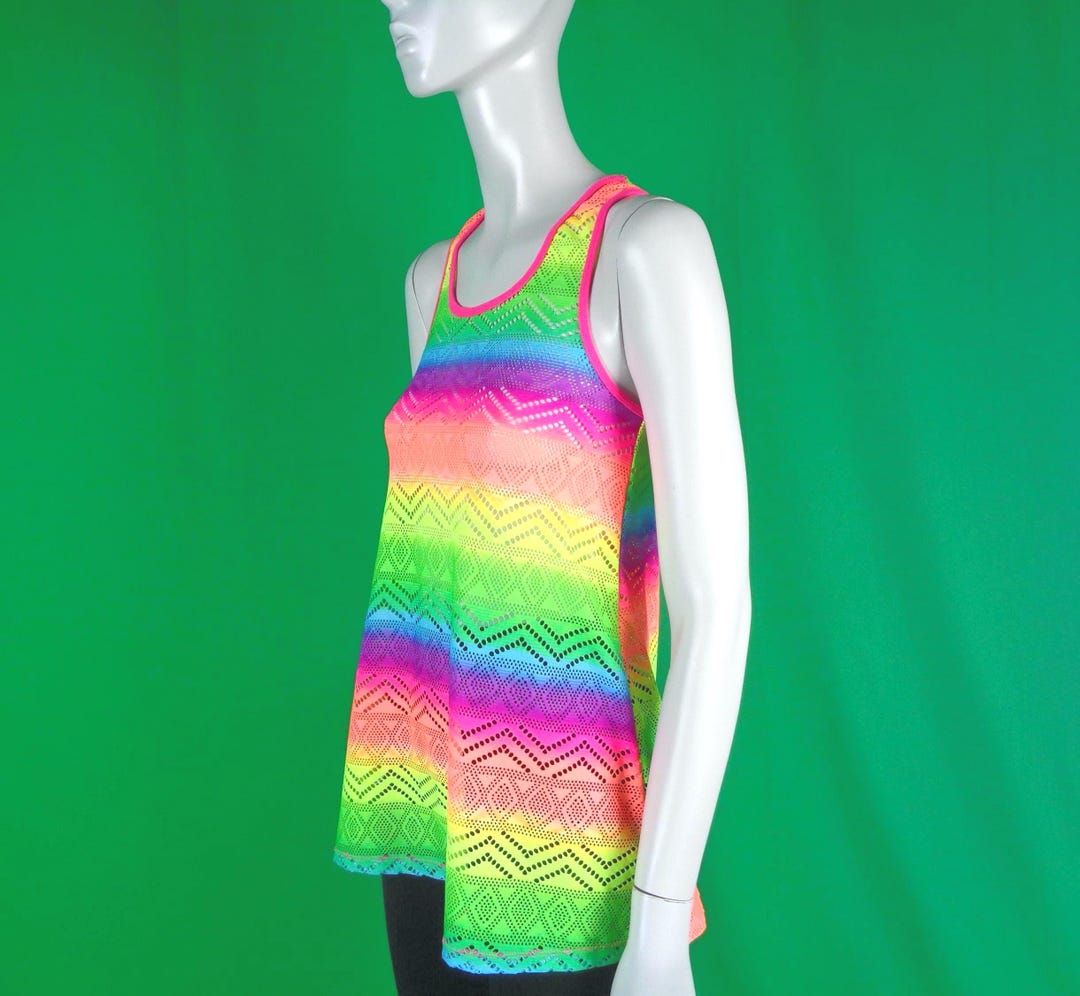 Rainbow Razorback Vintage Y2K Neon Rainbow Tank Top, Razorback Cover-up Pullover Shirt ...