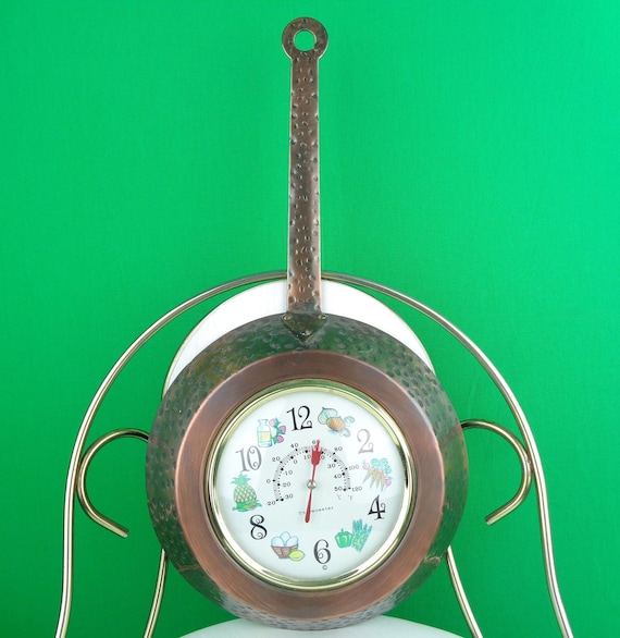 Vintage Kitchen Clock Thermometer: 50s-60s Pan Decor, Japan Mid Century Weather Instrument Barometer Gift
