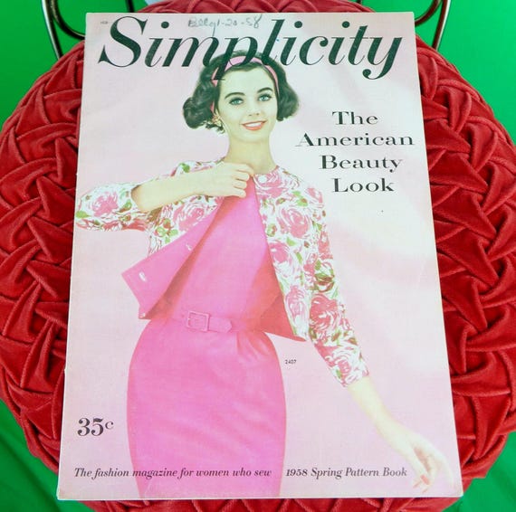 Vintage Retro 1958 Simplicity Pattern Sewing Fashions Yardages Back-view Home Catalog Spring Guide Reference Book Magazine Mid Century Gift