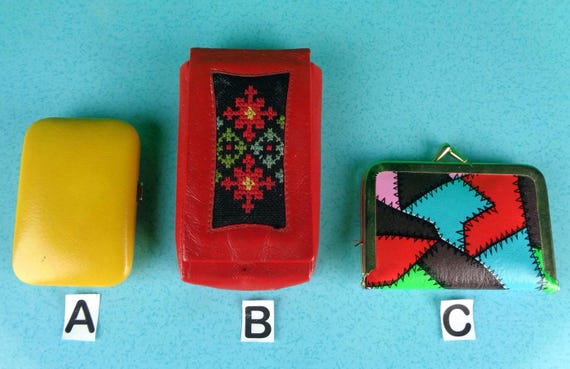 Vintage Retro Buxton Key Tainor Container Holder Embroider Case Patchwork Sewing Kit 1950s 1960s Mid Century Leather Gift Keepsake Mementos