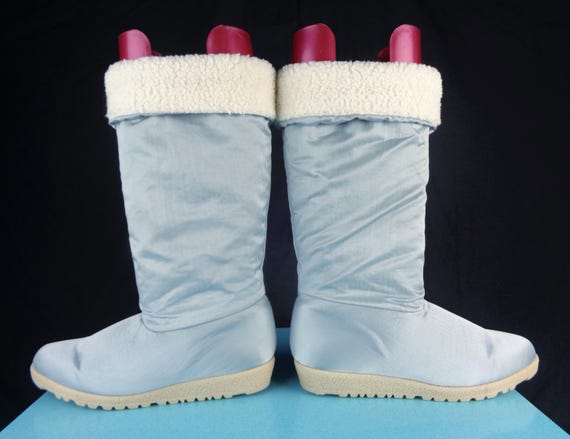 Vintage 70s-80s Pastel Blue Shearling Knee High Boots, Size 9, Made in Canada Accessory