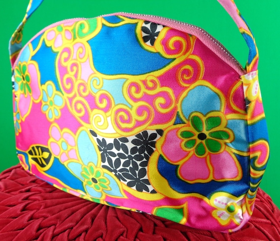 Vintage Retro Accessorie Makeup Cosmetic Toiletry Bag Bath Beauty Personal Care 1950s 60s Mid Century Mod Floral Pink Yellow Blue Green Gift