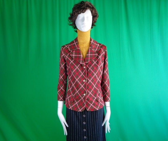 Vintage Retro Clothing Blazer Suit Jacket 1960s 1970s Large Plaid Tartan Check Red Green Yellow Formal Casual Party College Campus Gift