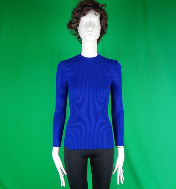 Vintage Retro Clothing Apparel Pullover Knitwear Jersey Top Shirt Blouse 50s 60s Mid Century S Blue Wedding Party Evening Formal Casual Gift