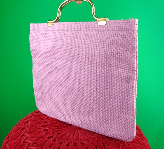 Vintage Retro Lilac Purple Straw Rattan Raffia Top Handle Handbag Purse 1960s 1970s Mid Century Wedding Party Evening Gift Accessorize