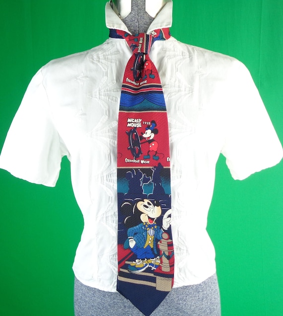 Vintage Retro Leeds Disney Mickey Mouse Silk Self Necktie Work Suit 1980s 1990s Wedding Party Formal Evening Gift