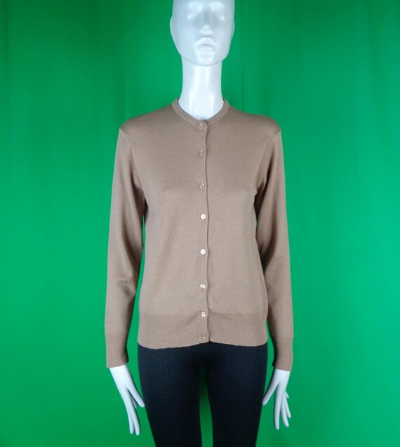 Vintage Retro Clothing Apparel Paris Star Button Cardigan Sweater Top Blouse 1940s 1950s Mid Century M Wool Brown Formal Evening Casual Gift