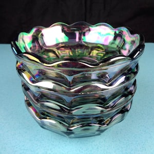 Vintage MCM Carnival Glass Bowls Set, Iridescent Scalloped Decor 60s-70s Hazel Altas Kitchen Colonial