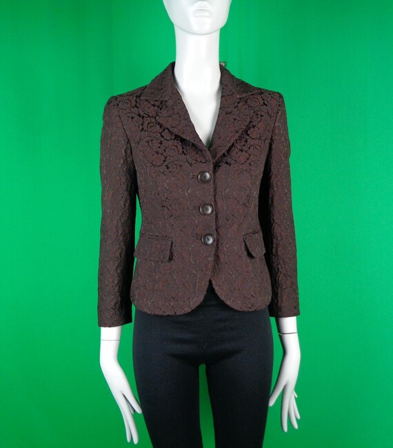Vintage Retro Clothing Retired MaxMara Italy Brown Floral Suit Blazer Jacket Dress Coat 90s Wedding Party Formal Evening Casual Giftc Small