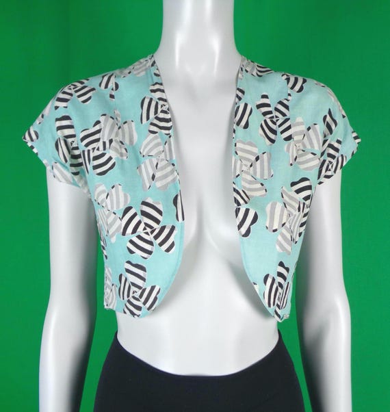 Vintage Retro Clothing Apparel Duster Bolero Dress Jacket Top Blouse 1940s 1950s Duchess Blue Black White Gray Heart Clove Stripe Gift