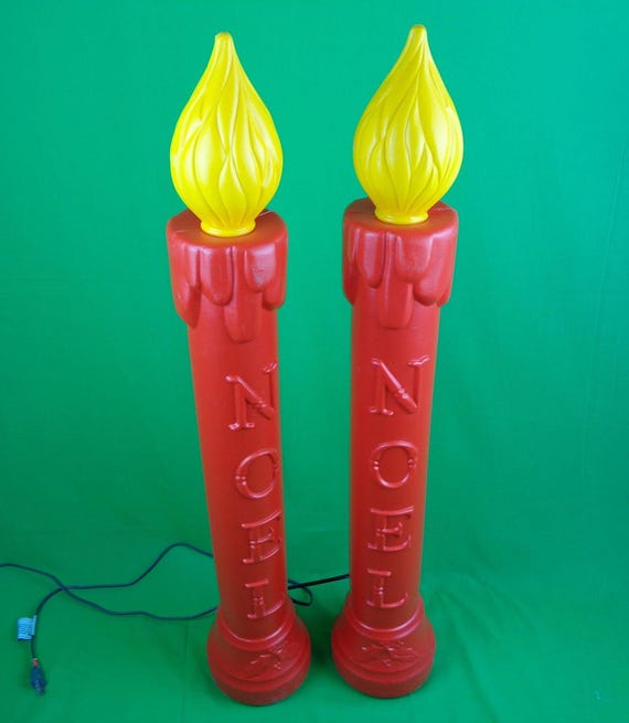 Vintage Retro Christmas Holiday Decoration Glow Mold Large Candle Stick Lamp Light Candolier 80s 90s Plastic Red Yellow Electric Home Accent