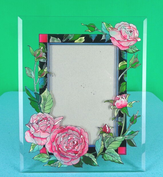 Vintage Retro Stain Glass Picture Frame Portrait Visual Art Home House Room Accent Live Decor Photography Collector Gift Keepsake Memento