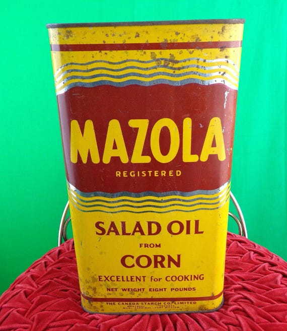 Vintage Mazola Oil Food Tin: 1930s Kitchen Home Garage Decor Rustic Advertising Collectible Gift