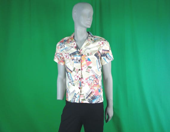 Vintage Retro Unisex Clothing Apparel Caribbean Joe Hawaiian Button Shirt Top Blouse 90s Tropical Flower Picture Surfing Wedding Casual Gift