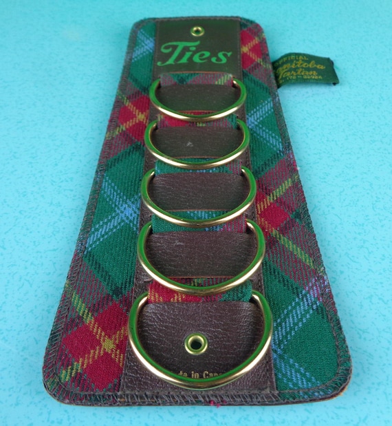 Vintage Retro Self Necktie Scarf Belt Travel Rack Hanger Holder 1940s 50s Mid Century Storage Organization Party Gift Manitoba Tartan Plaid