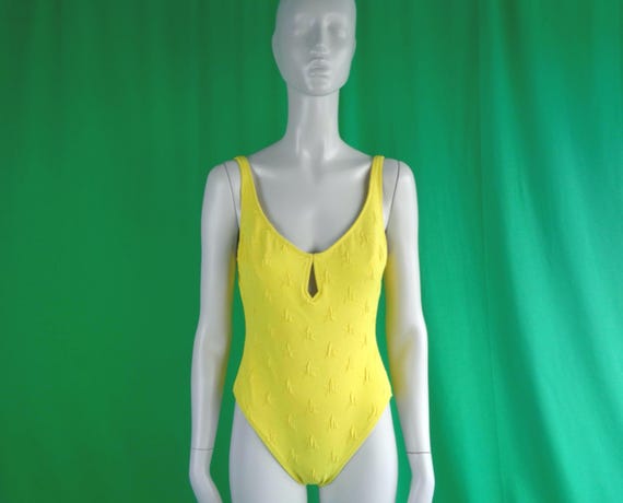 Vintage Retro Clothing Apparel One Piece Bathing Swimwear Body Suit Costume 1950s 60s Yellow Coastal Beach Surf Sport Athletic Workout Gift