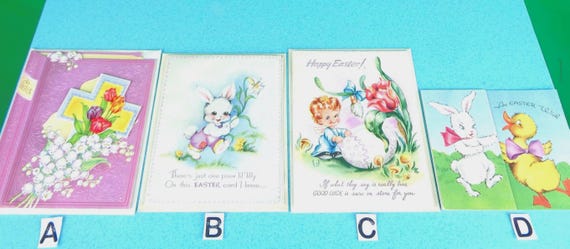 Vintage Easter Holiday Greeting Cards: 1940s-50s Stationary Scrapbook Keepsake Memento Bunny Chick Boy Cross