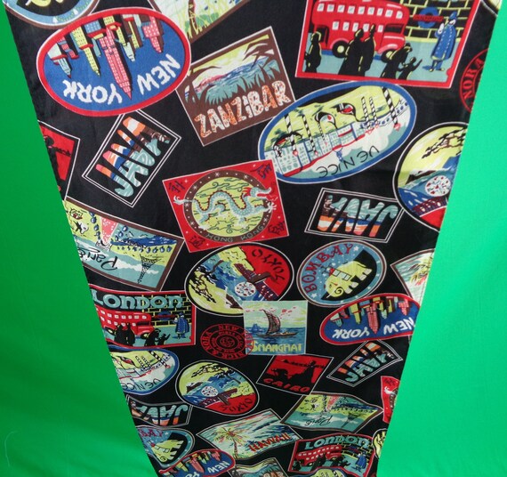 Vintage Retro Rectangular Silk Souvenir World Scarf Wrap Shawl Mid Century Paris London New York Hawaii Asia Venice Evenin Formal Party Gift