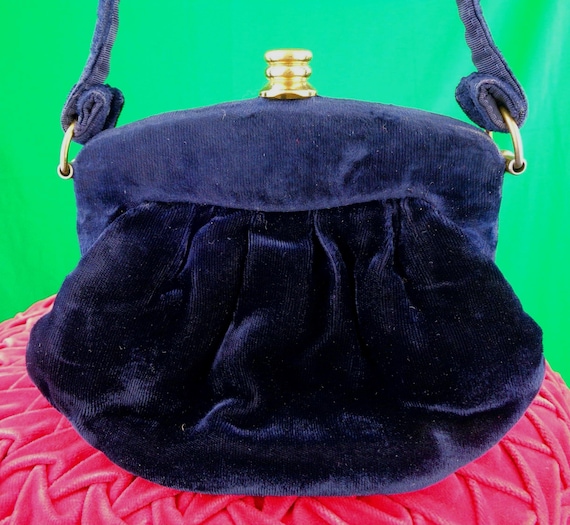 Vintage Blue Velvet Clutch Purse: 1940s-50s Top Handle Handbag  Mid Century Couchette Gift Accessorize