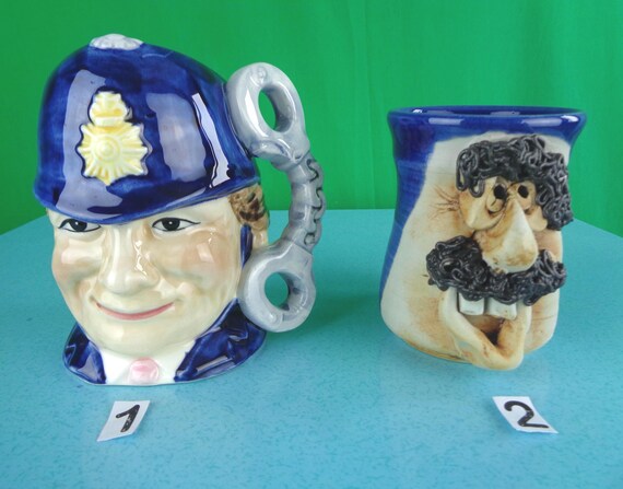 Vintage Retro English Bobby Policeman Cop Ceramic Toby Face Mug Cup Drink Barware 1960s 1970s Collectible Memorabilia Home House Decor Gift