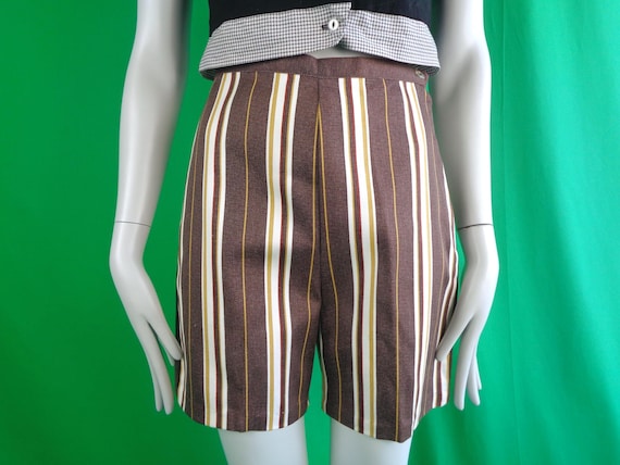 Vintage Retro Clothing Apparel Bermuda Short Pants 50s 60s Mid Century S High Stripe Sport-wear Tennis Golf Coastal Formal Causal Gift Brown